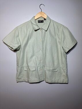Style & Co. Short Sleeve Button Front linen/Cotton Shirt Pale Sage Women’s M